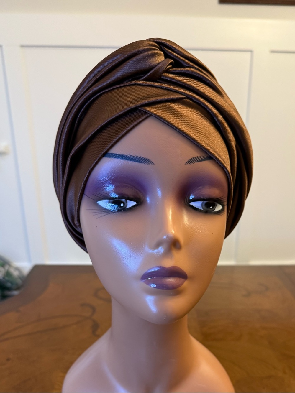 Satin Twist Turban Headwrap - Bronze Brown